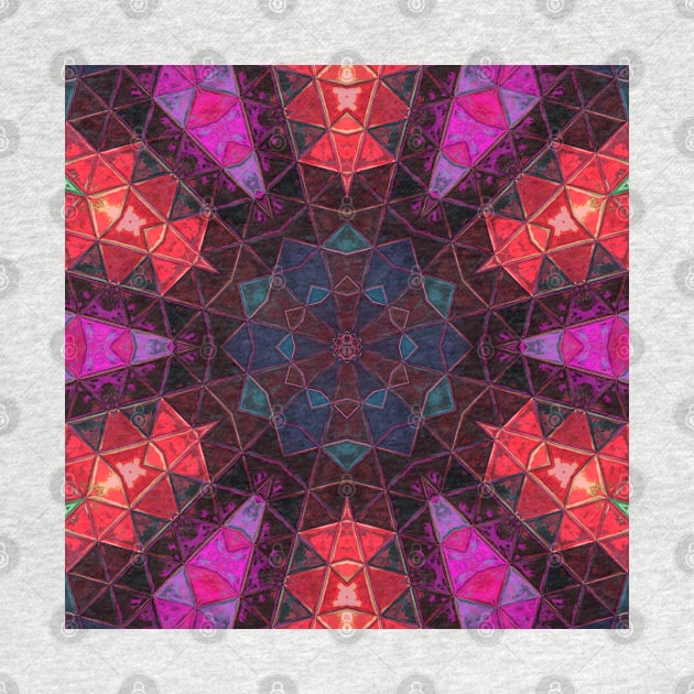 Glass Tile Kaleidoscope Pink Red and Blue by WormholeOrbital